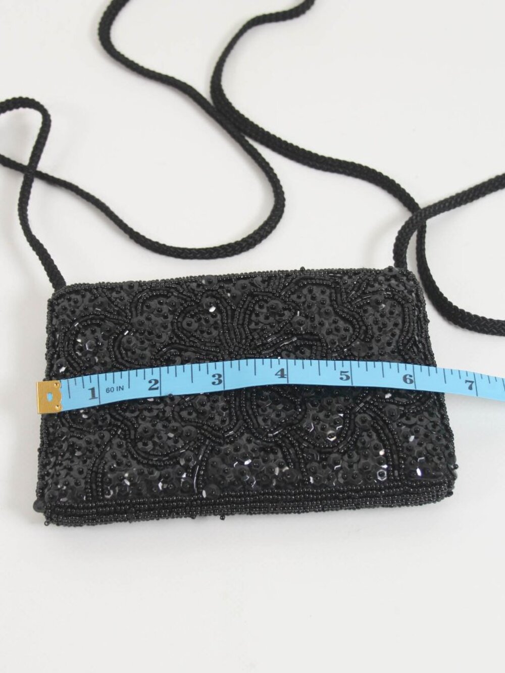 La Regale Black Beaded Sequin Crossbody Evening Bag Vintage - Picture 7 of 8